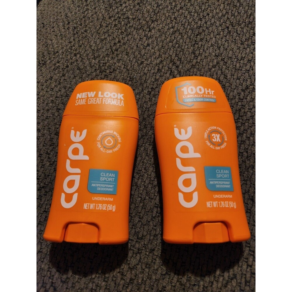 2 Carpe Clean Sport Antiperspirant Deodorant Stick 1.76 oz 100Hr